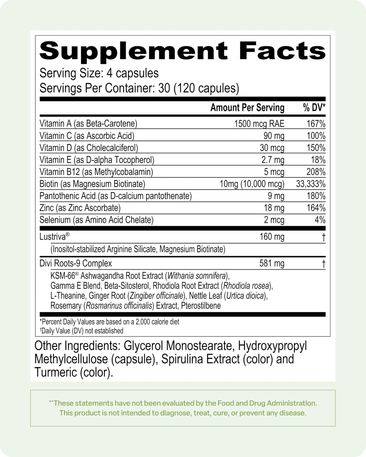 Divi Hair Vitamins for Women & Men – Biotin, Lustriva, 120 Count (30-Day Supply)
