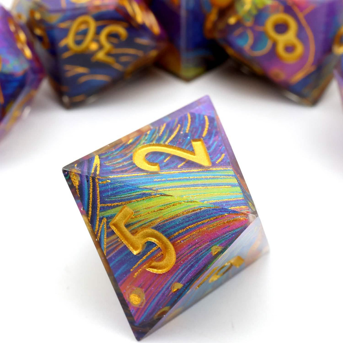 Gilded Cosmos | Sharp Edge Dice | Resin | 7 Piece Set