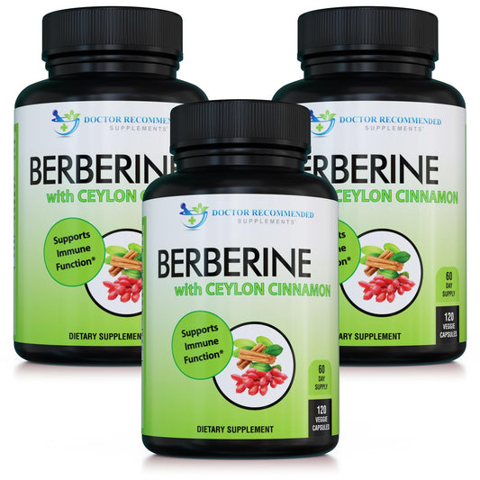 Doctor Recommended Supplements Berberine with Ceylon Cinnamon – 360 Veggie Capsules (Pack of 3) | 1200mg Berberine + 100mg Cinnamon