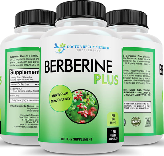 Doctor Recommended Berberine Plus 1200mg Per Serving – 120 Veggie Capsules with Royal Jelly
