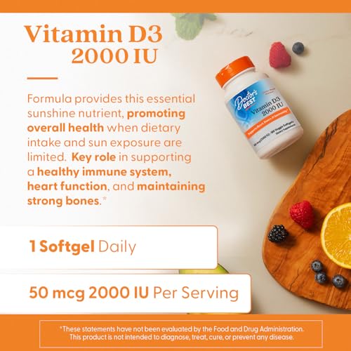 Doctor's Best Vitamin D3 2000 IU – Supports Heart, Bones & Immunity | 180 Veggie Softgels