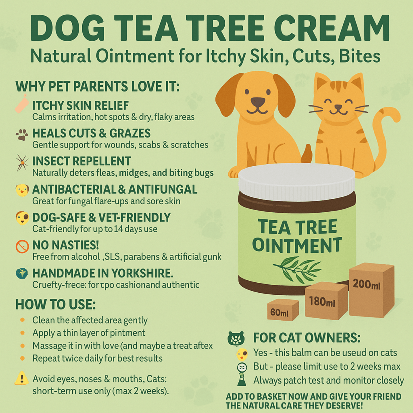 Dog & Cat Tea Tree Cream for Cracks Sores Antiseptic Relief Handmade Yorkshire