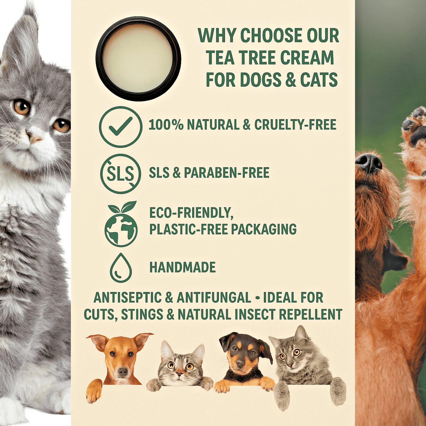 Dog & Cat Tea Tree Cream for Cracks Sores Antiseptic Relief Handmade Yorkshire