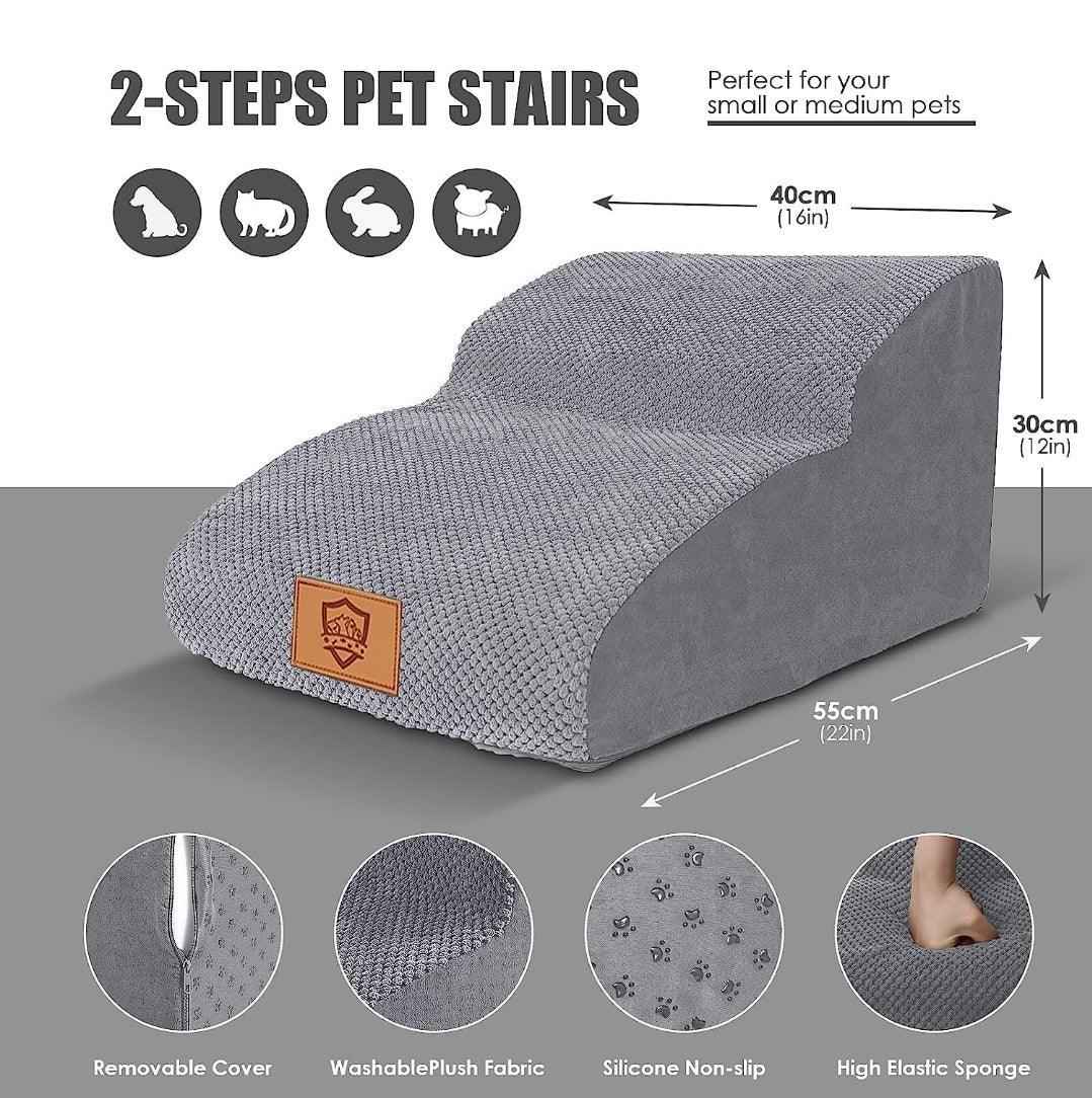 Dog Stairs for Bed/Sofa, 2-Steps High Density Foam Pet Stairs
