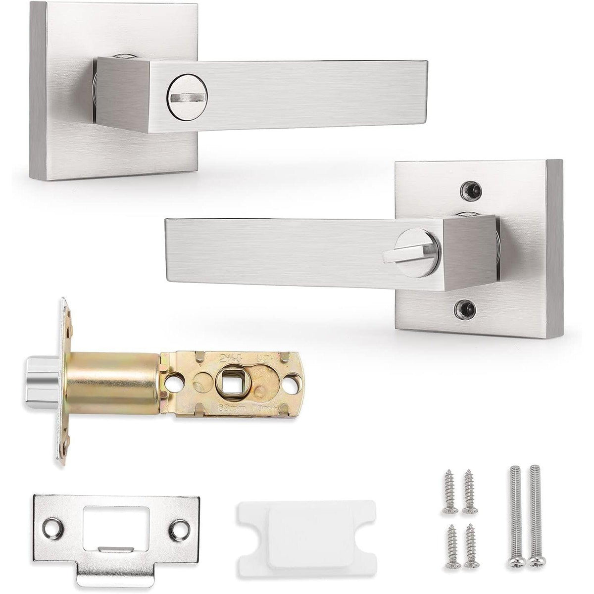 Interior Privacy Door Lever Brushed Nickel Square Handle Bathroom Bedroom Probrico