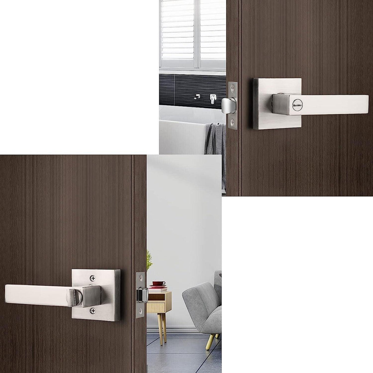 Interior Privacy Door Lever Brushed Nickel Square Handle Bathroom Bedroom Probrico