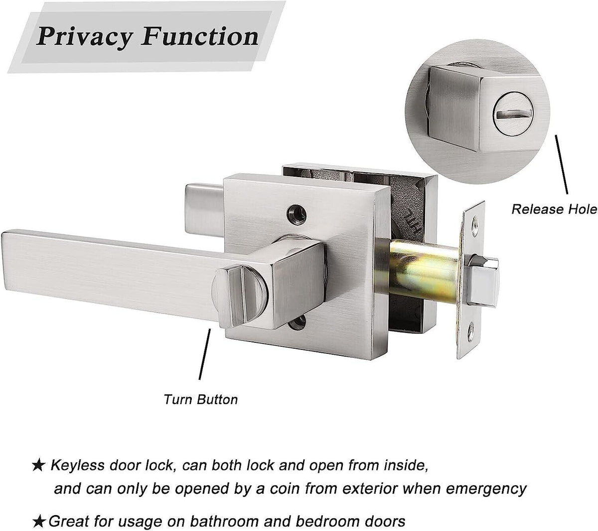 Interior Privacy Door Lever Brushed Nickel Square Handle Bathroom Bedroom Probrico
