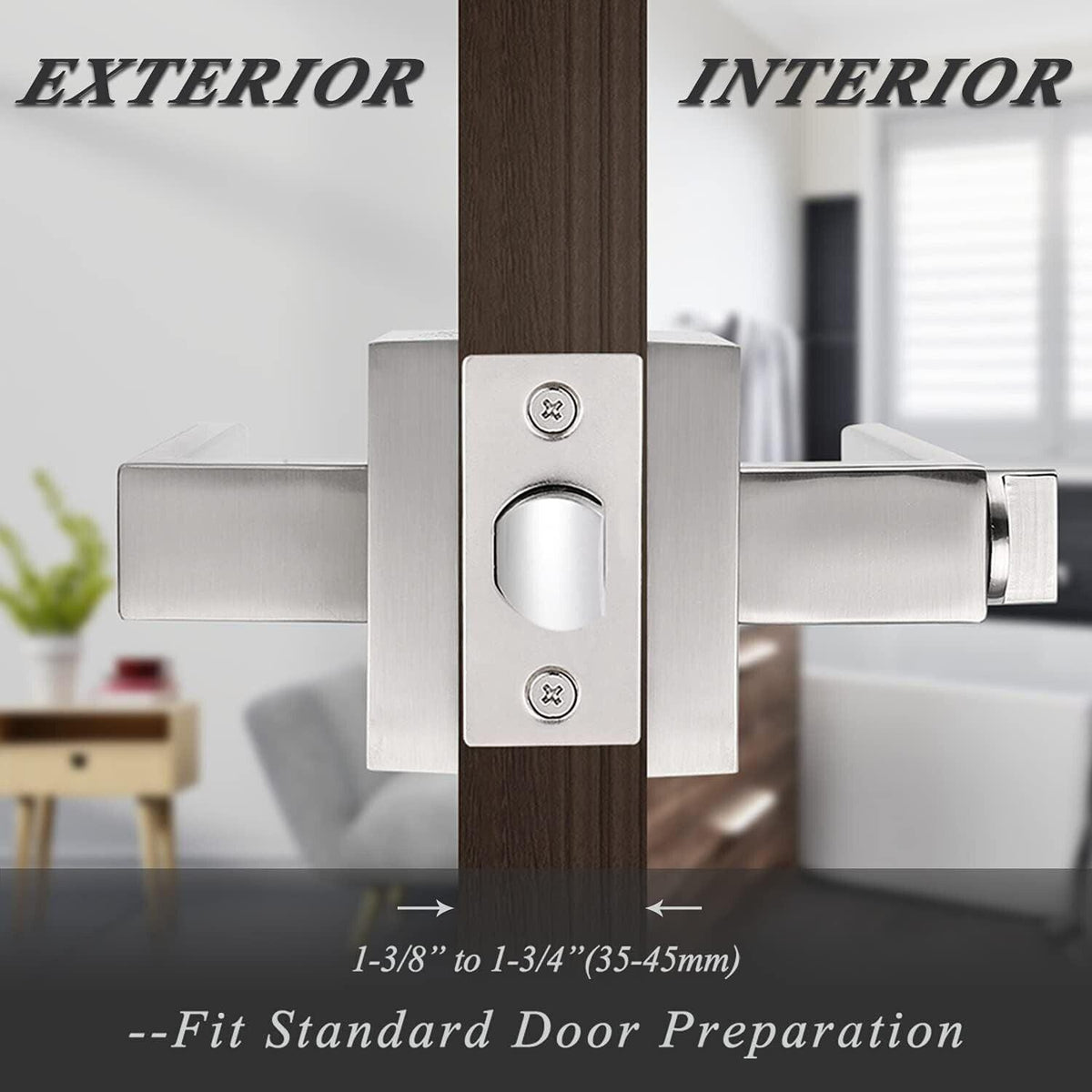 Interior Privacy Door Lever Brushed Nickel Square Handle Bathroom Bedroom Probrico