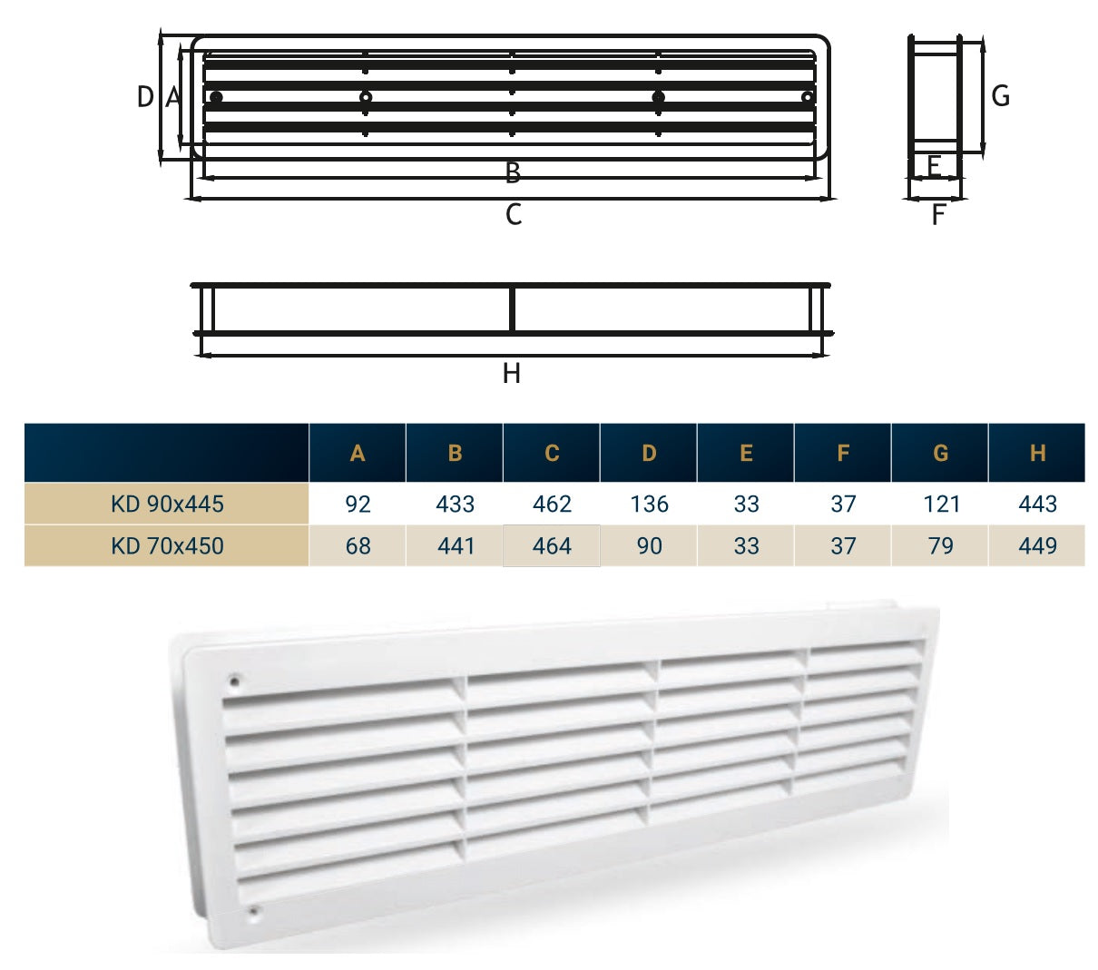 Door Louvre Vent KD 90mm-445mm DIY Tool Accessory Home and Garden Use
