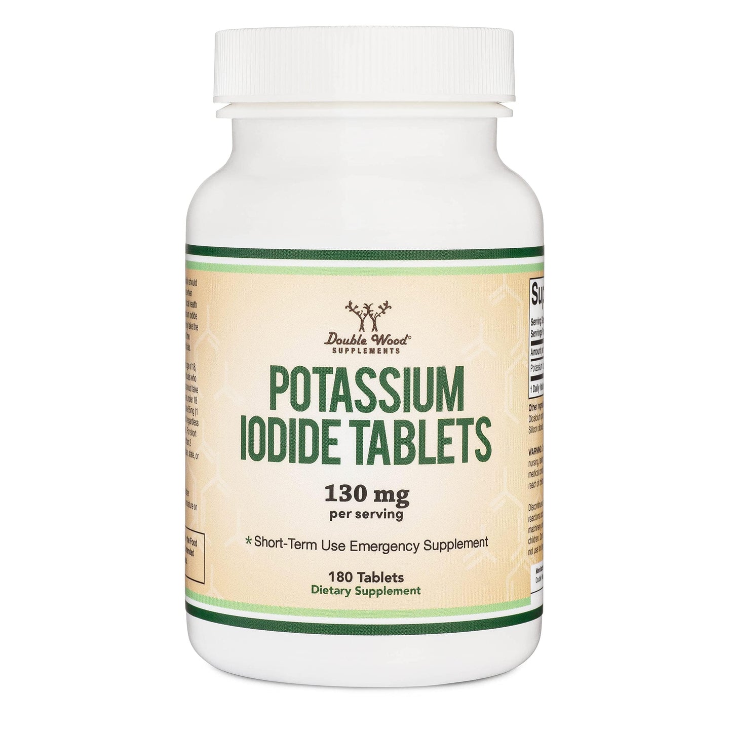 Potassium Iodide 130mg Tablets | 180 Count, 3-Month Emergency Supply | Double Wood (Pack of 2)
