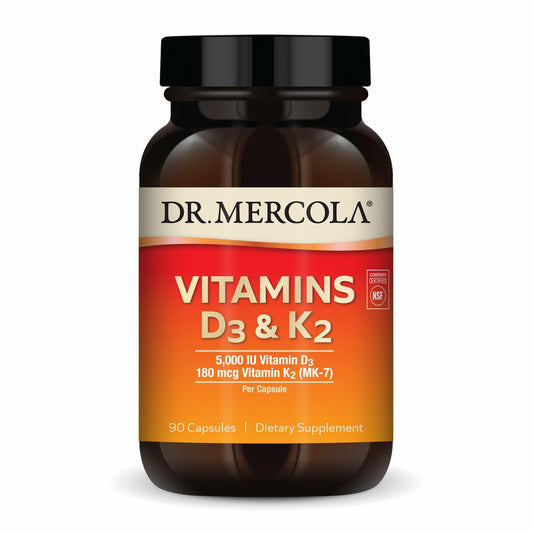 Dr. Mercola D3 & K2 Vitamin Supplement – Immune, Brain, Cardiovascular & Bone Support | 90 Capsules