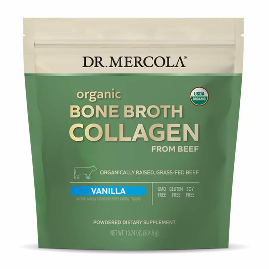 Dr. Mercola Organic Bone Broth Collagen Powder – Supports Bone Health & Muscle Growth | USDA Organic, Non-GMO, Gluten-Free & Dairy-Free – Vanilla