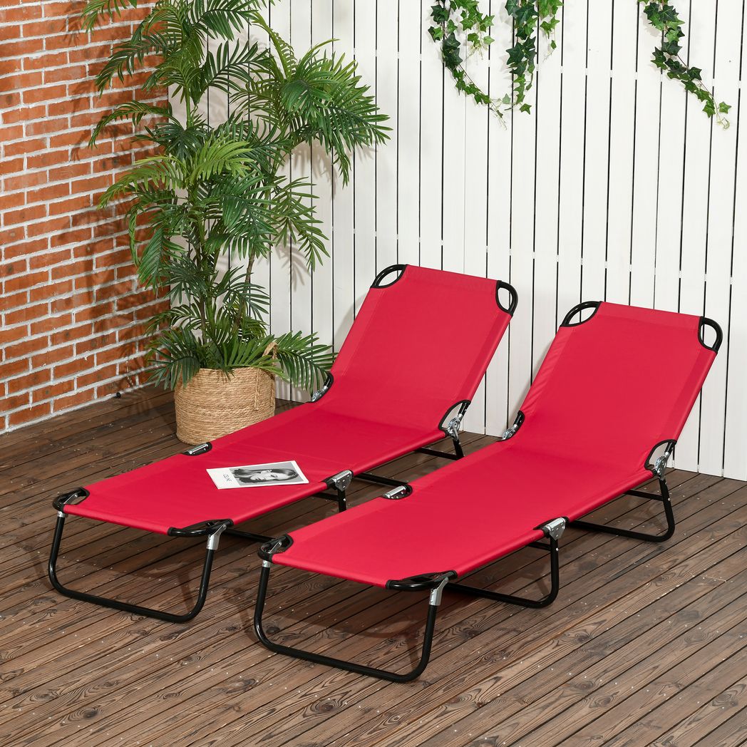 Outsunny Folding Sun Loungers Set of 2 with Adjustable Backrest