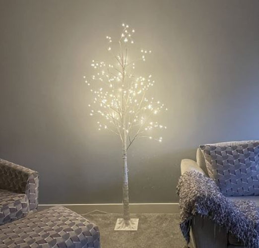 Pre Lit White Birch Tree 6FT with 288 Warm White LED Lights Waterproof EAMBRITE