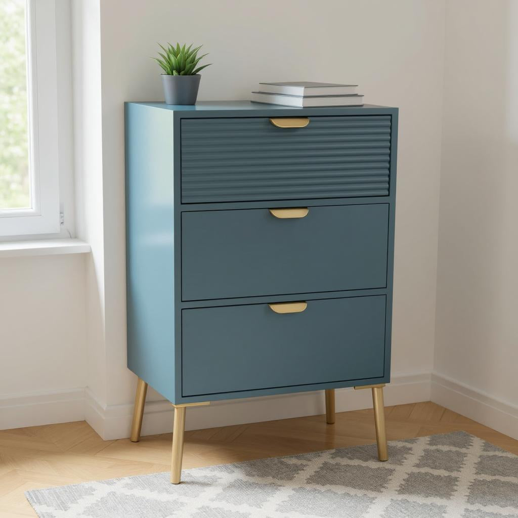 75CM BLUE WOODEN 3 DRAWER CHEST OF DRAWER