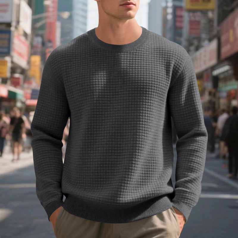 Loose And Simple Sports Jacquard Round Neck Long Sleeve Sweater