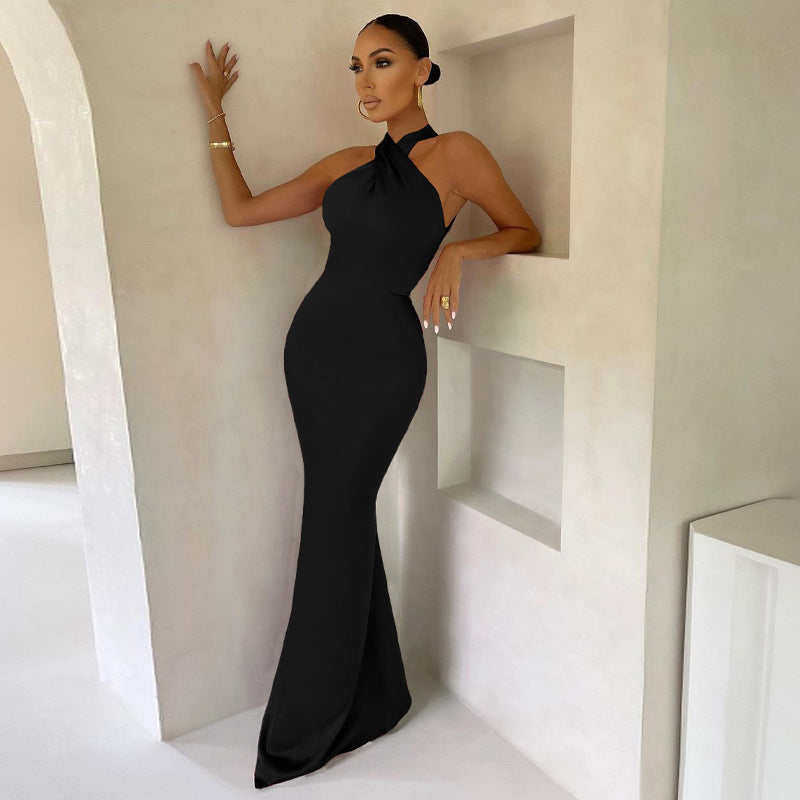 Solid Color Slim Sleeveless Backless Dress Women