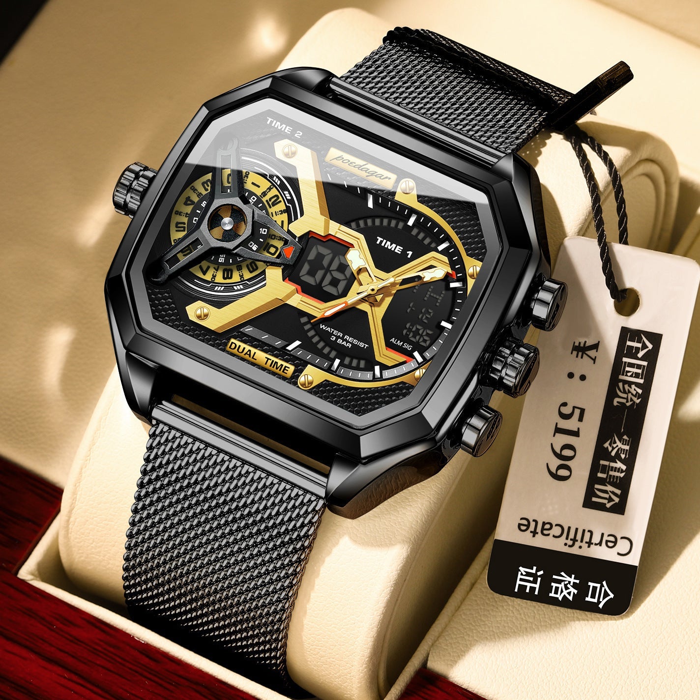 Luminous Waterproof Men's Sports Watch - 2.4" Display Digital Smartwatch with Mesh Band