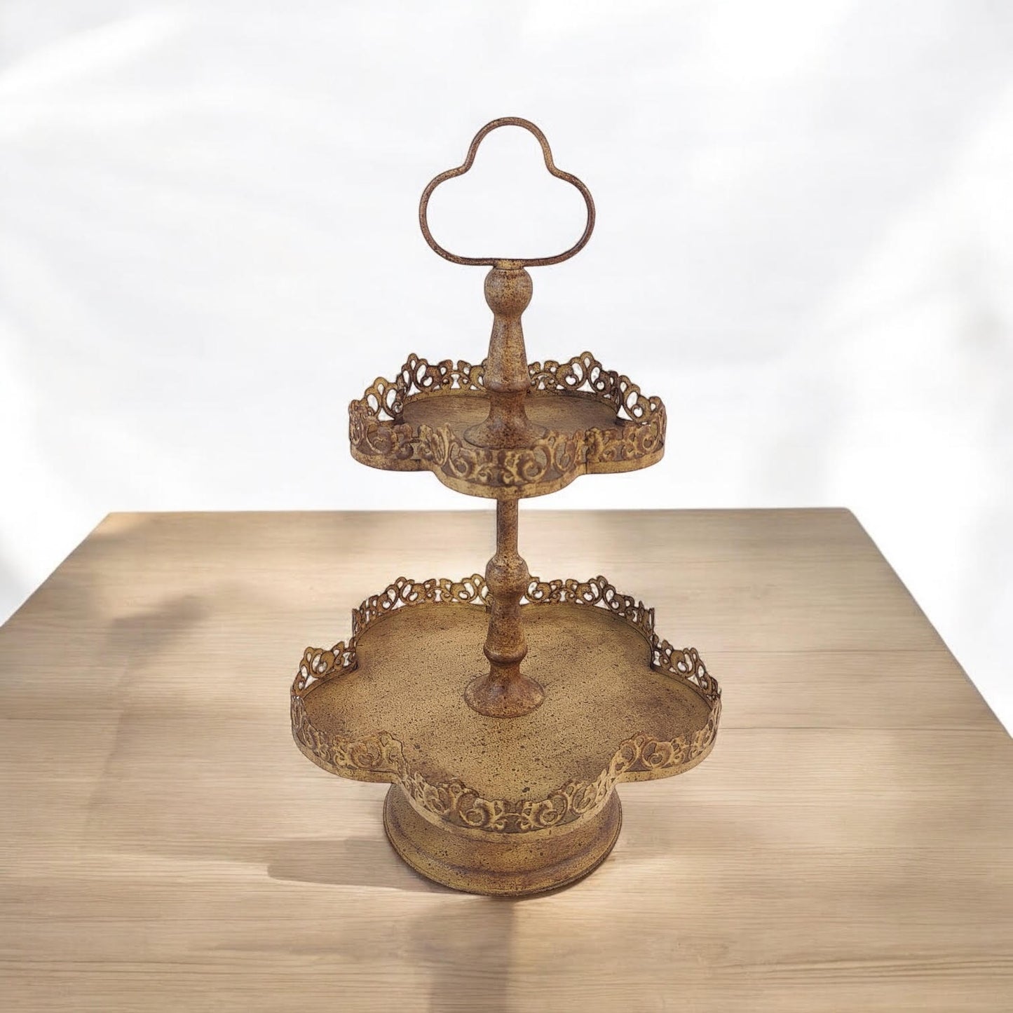48CM RUSTY METAL 2 TIER CAKE STAND