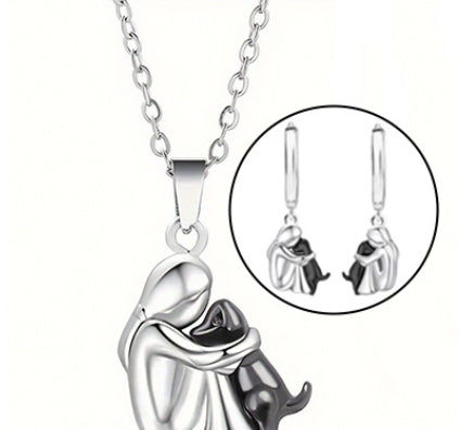 Fashion Jewelry Little Girl And Dog Hug Ear Studs