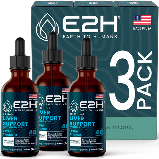 E2H Liver Support Liquid Drops – Milk Thistle Detox with Artichoke & Dandelion | 3 Bottles