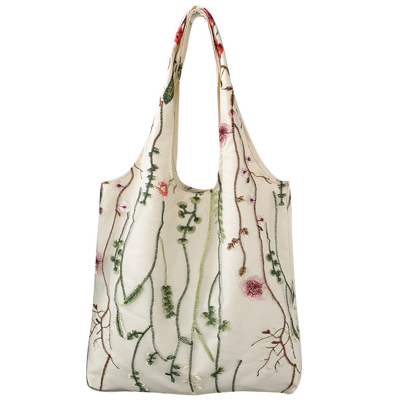 Embroidered Canvas Holiday Shopping Bag Schoolbag
