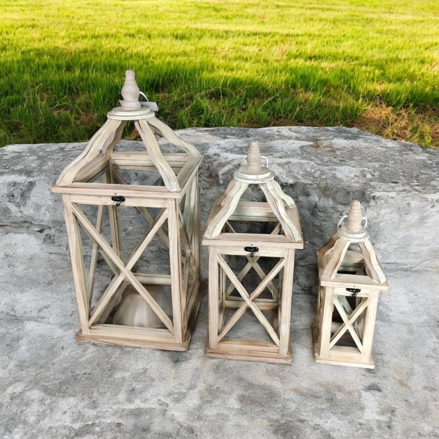 59/36/25CM SET 3 WOODEN LANTERNS