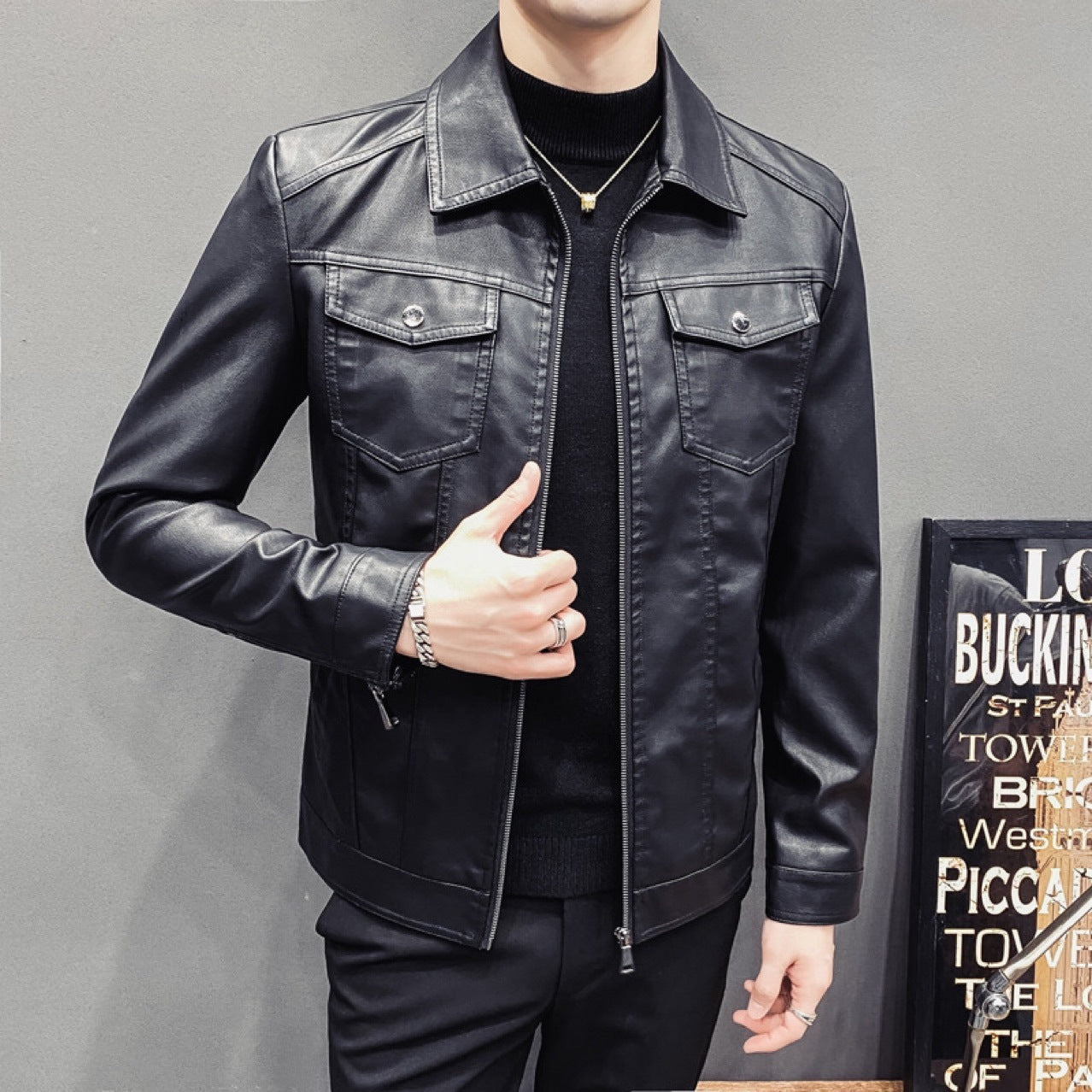Men's Premium Quilted Leather Jacket - Fall Winter Casual Outerwear