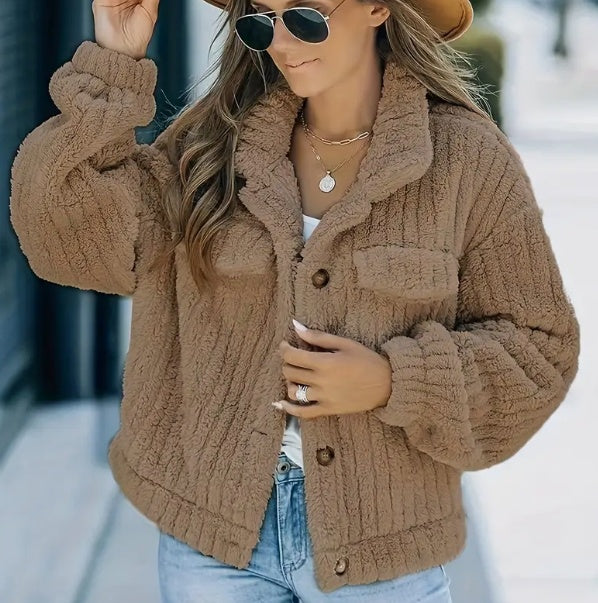 Lapel Bag Cover With Fleece Comfort Casual Women's Thick Plush Coat