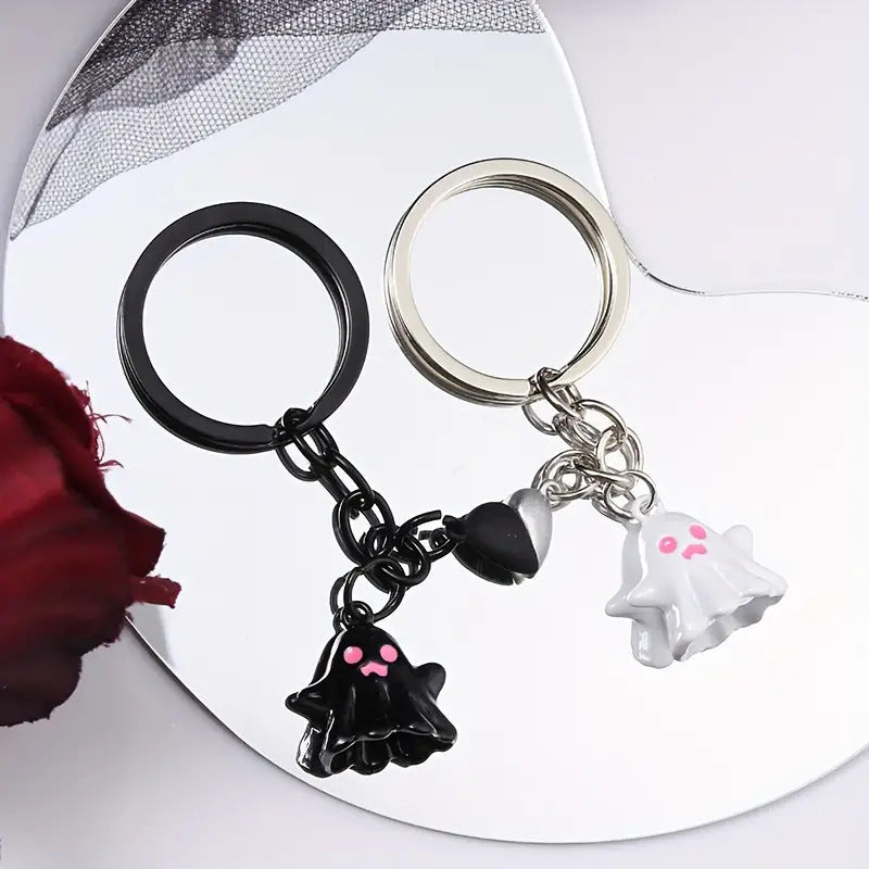 Black Ghost Cartoon Key Button Halloween Key Ring Bag Accessories
