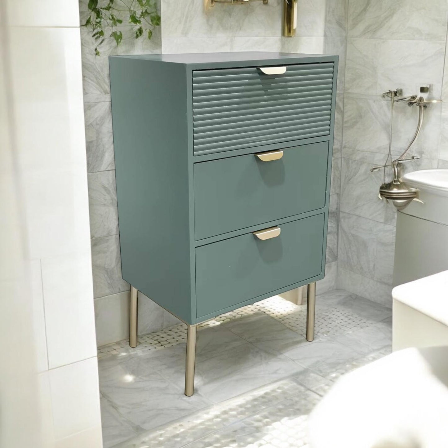 75CM GREEN WOODEN 3 DRAWER CHEST OF DRAWER