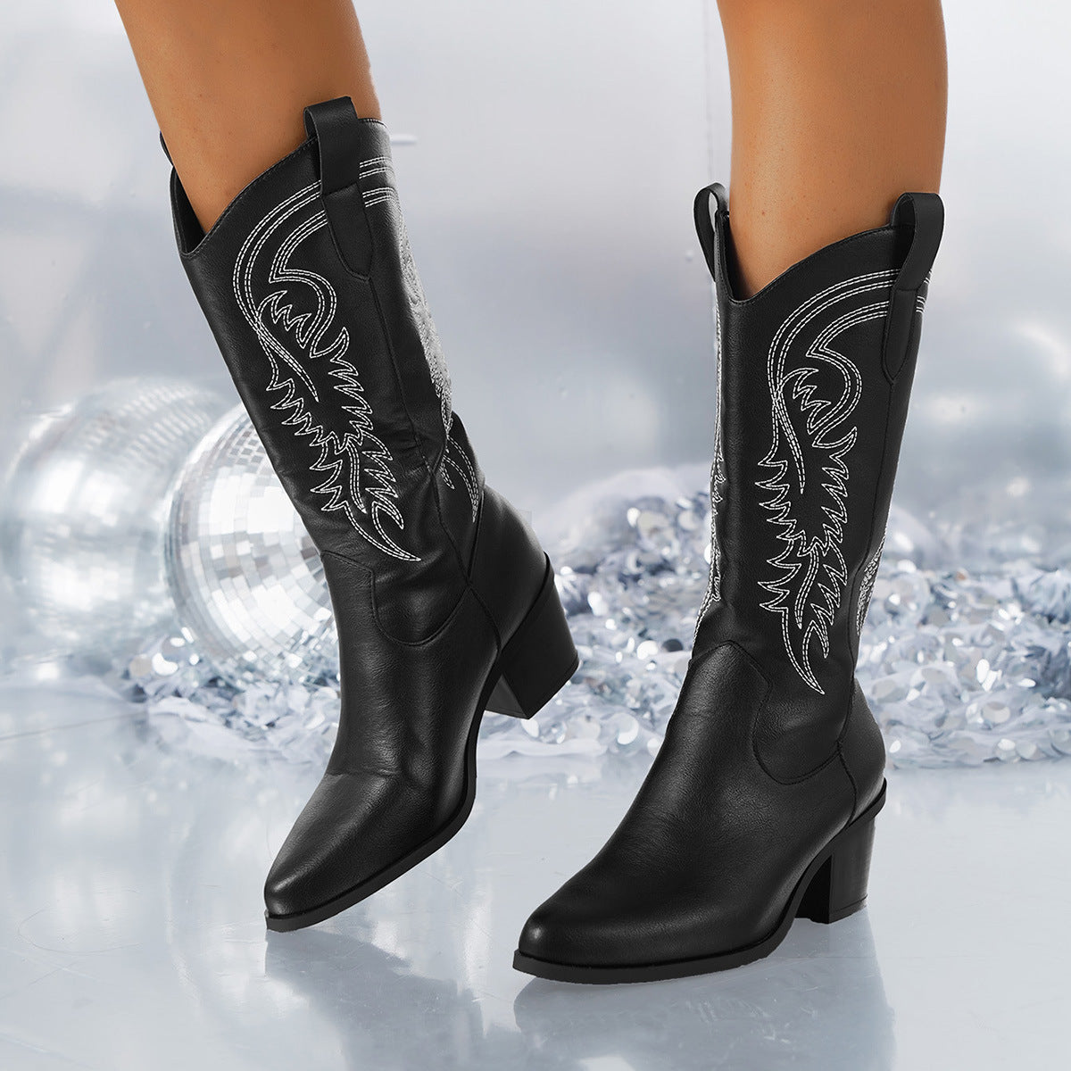 High Heel White Western Cowboy Knight Boots