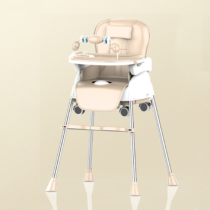 Foldable Baby High Chair - Portable Adjustable Metal Frame Feeding Seat