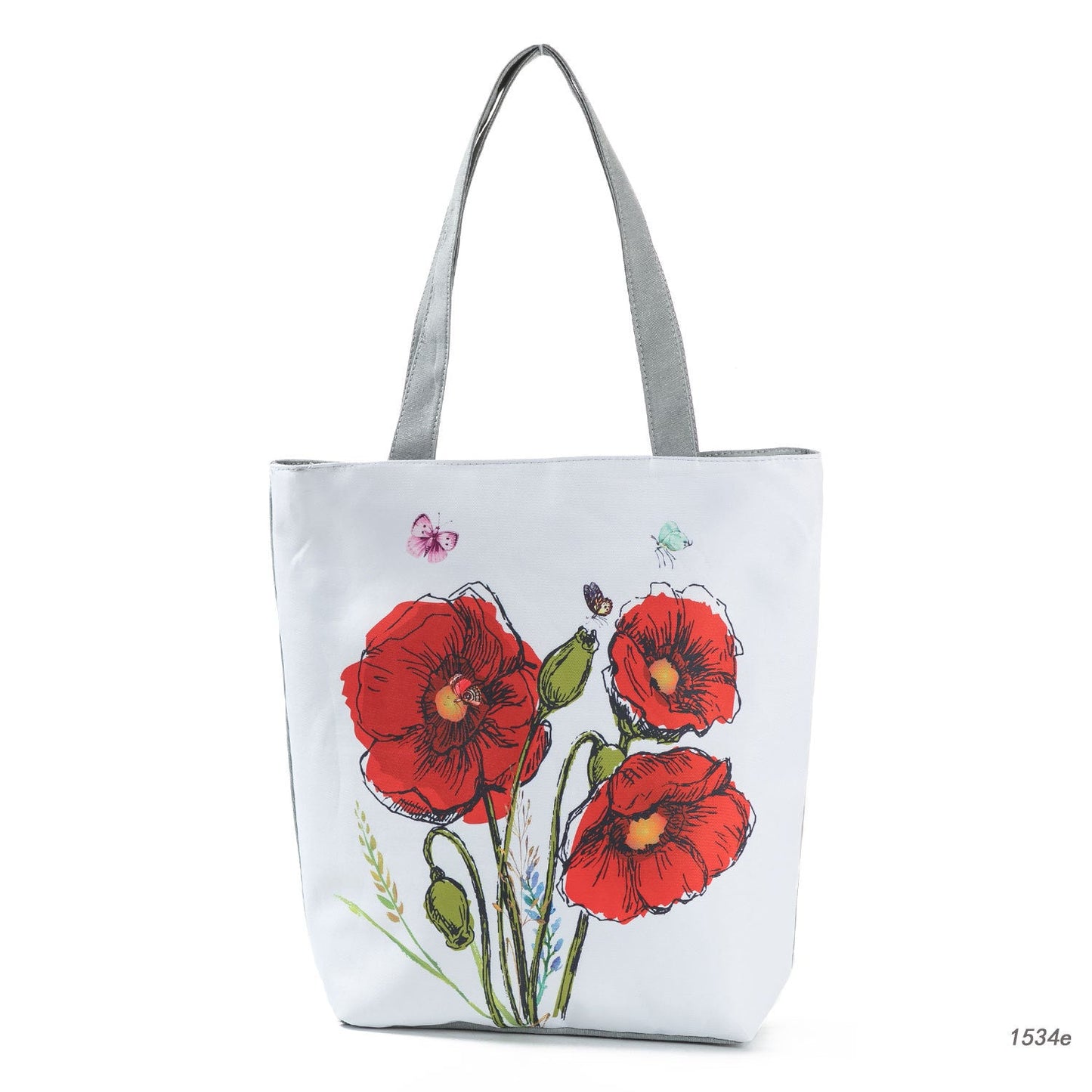 Ink Painting Flower Shoulder Bag Female Printed Flowers Zip Shopping Bag