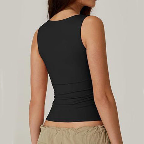 Summer Square-neck Tank Vest Ins Fashion Slim Solid Sleeveless Tops For Women Clothing