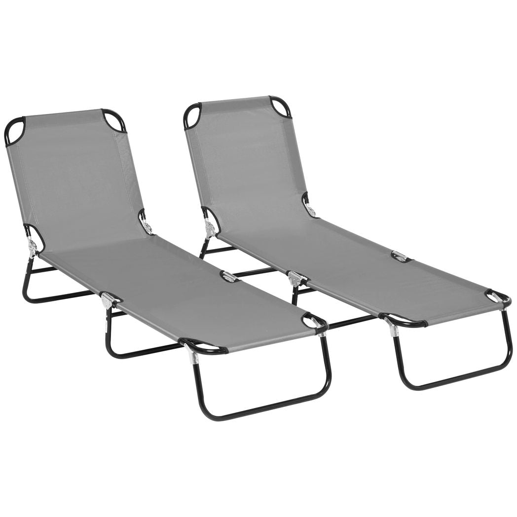 Outsunny Folding Sun Loungers Set of 2 with Adjustable Backrest