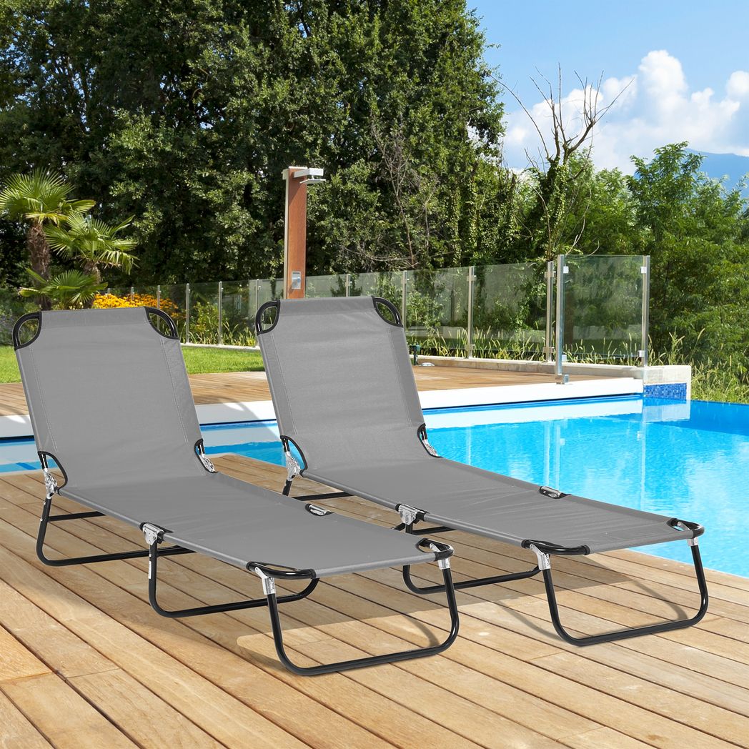 Outsunny Folding Sun Loungers Set of 2 with Adjustable Backrest