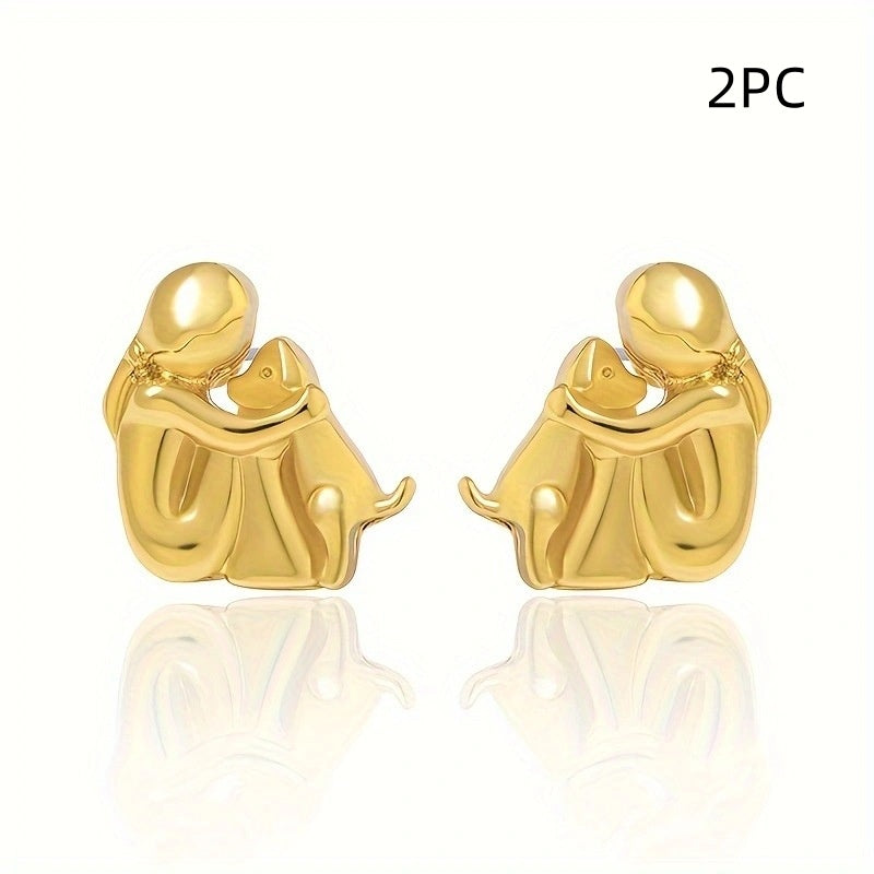 Fashion Jewelry Little Girl And Dog Hug Ear Studs