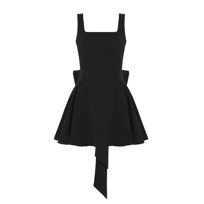 Luxurious Open-back Patchwork Bow-knot Vest Dressstylish High-waisted Figure-hugging A-line Mini Skirt