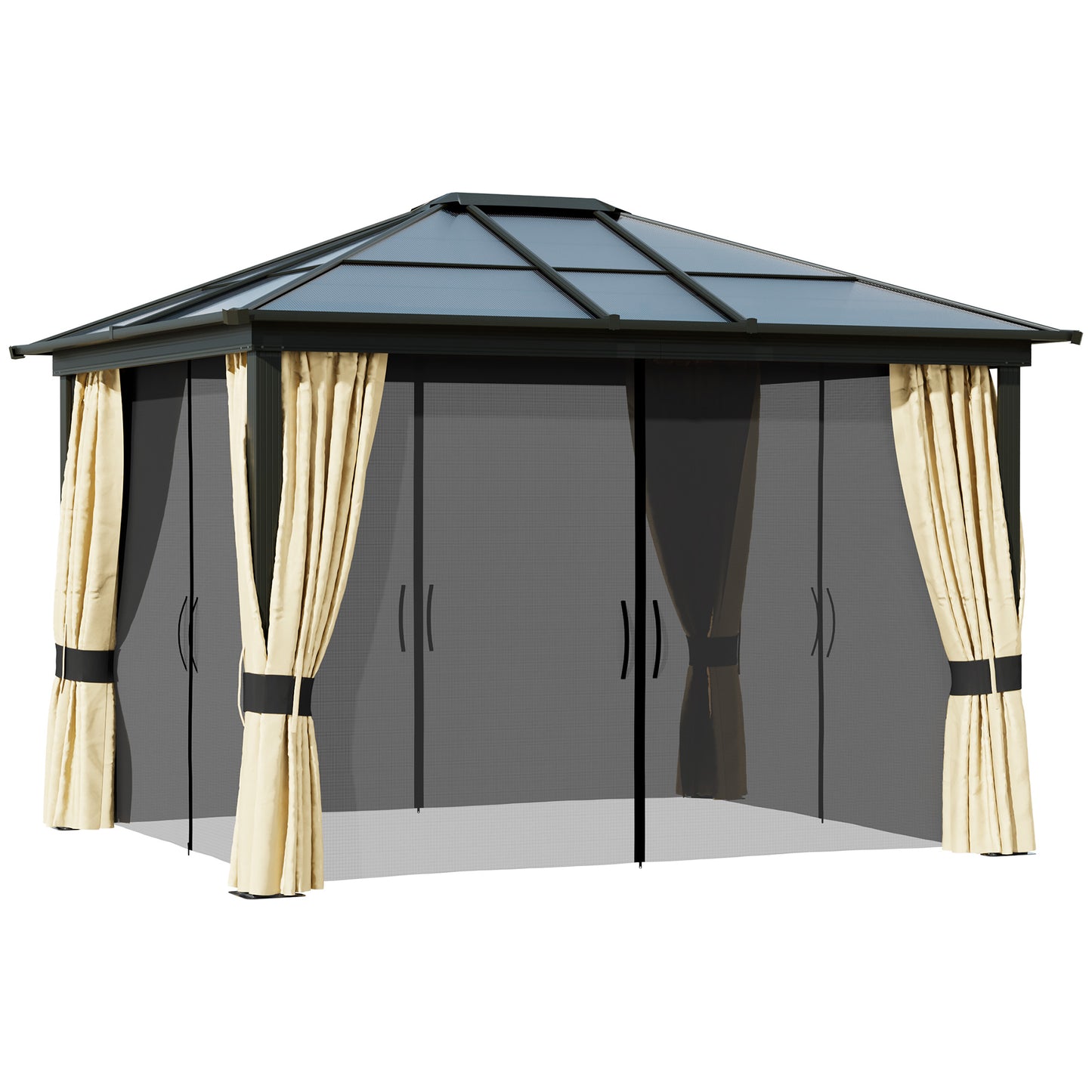 3.6m x 3m Outdoor Aluminium Alloy Gazebo w/ LED Solar Lights Beige