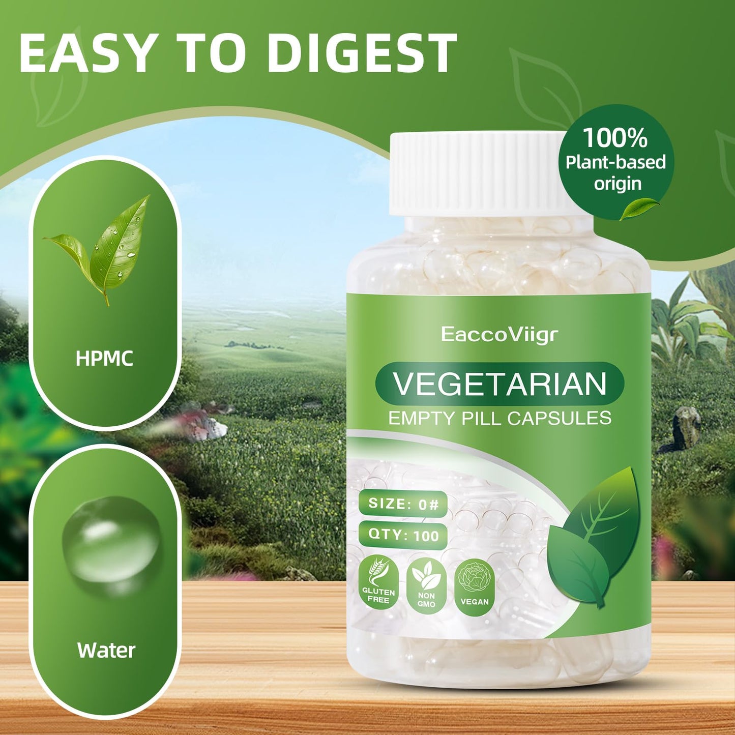 EaccoViigr Size 0 Empty Capsules - 100 Count Clear Empty Pill Capsules with Capsule Filling Kit, Fillable Vegan Vegetarian Capsule Empty for Vitamins, Easy for DIY Supplements