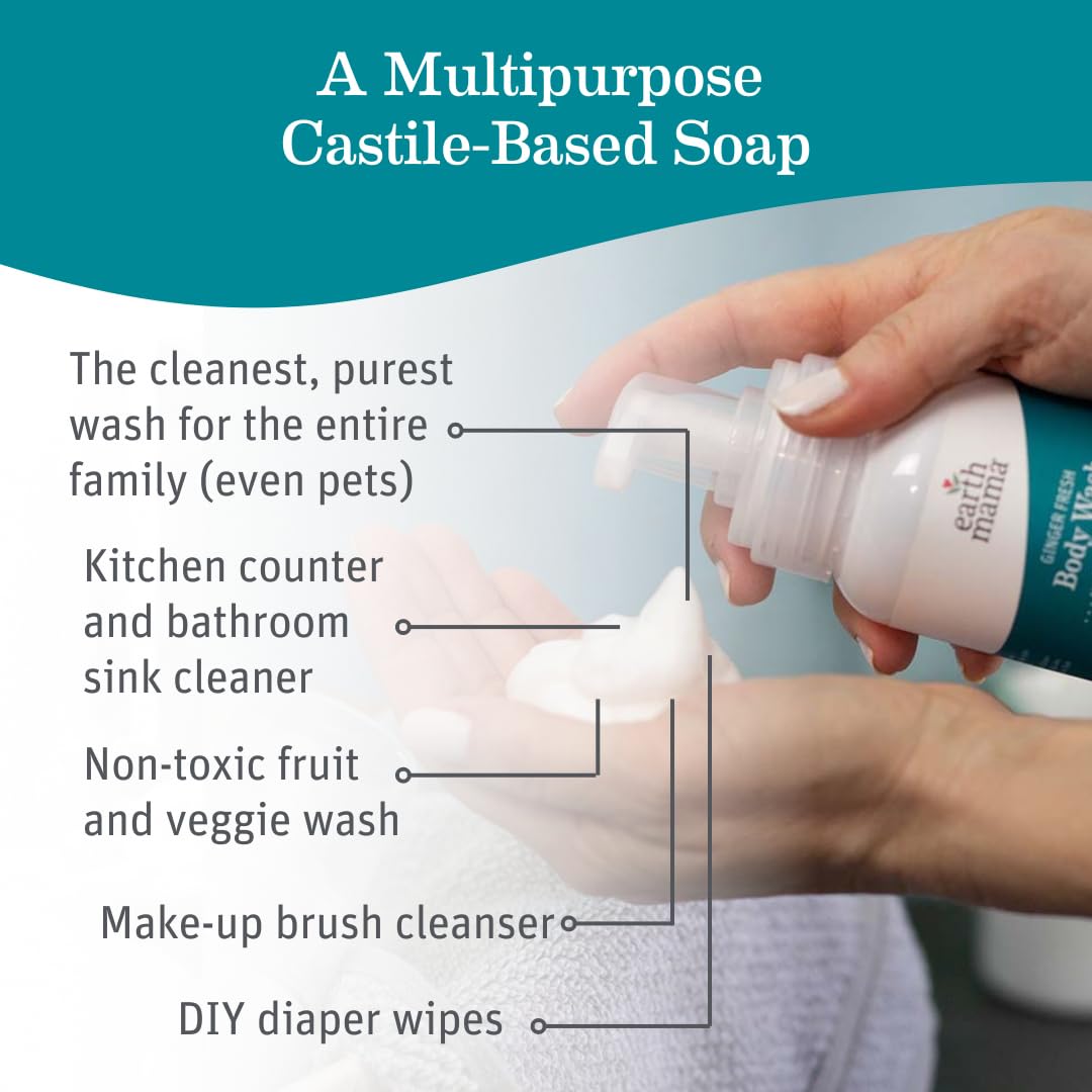 Earth Mama Ginger Fresh Hand & Body Wash | Castile Soap with Coconut Oil, Shea Butter, Calendula & Aloe (34 oz)