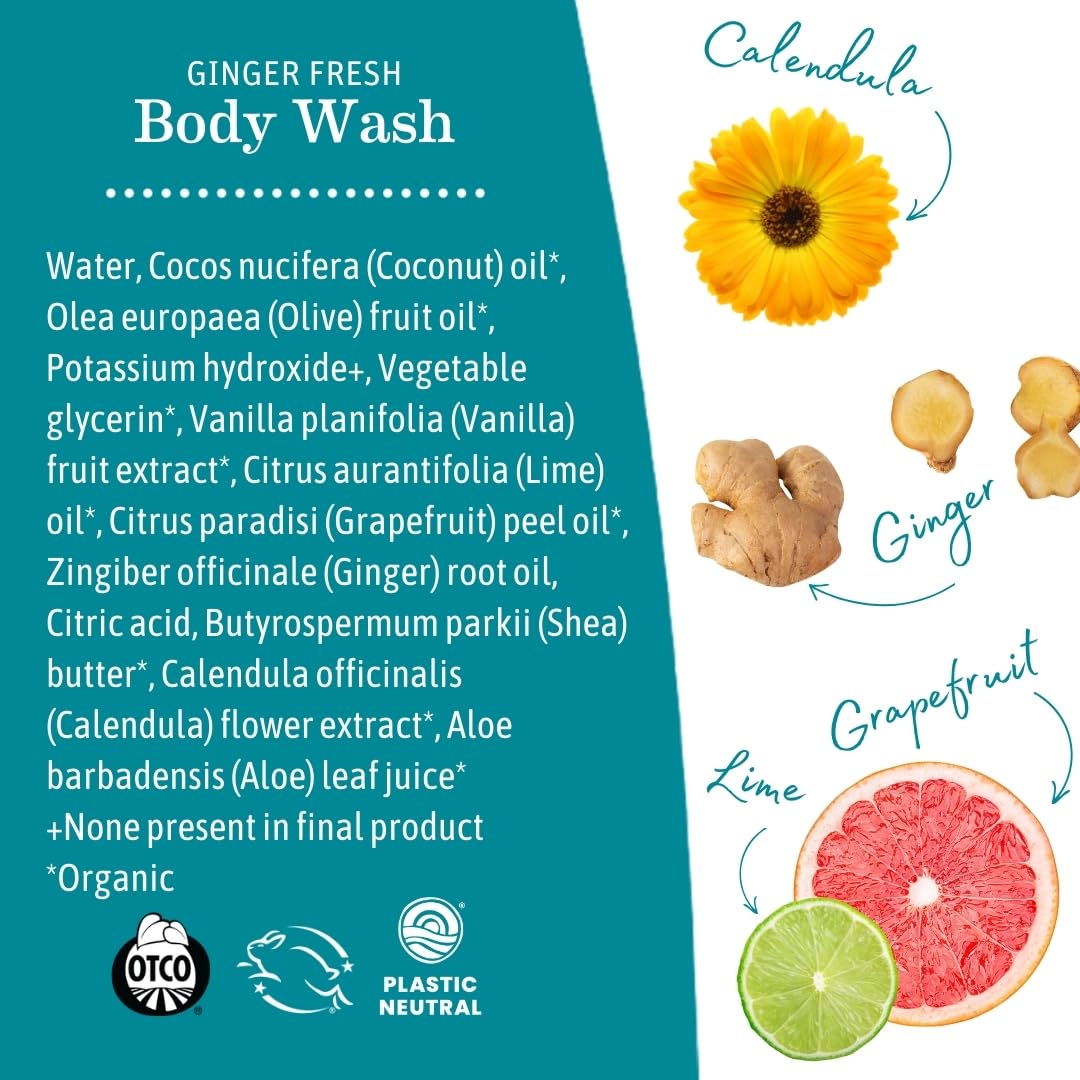 Earth Mama Ginger Fresh Hand & Body Wash | Castile Soap with Coconut Oil, Shea Butter, Calendula & Aloe (34 oz)