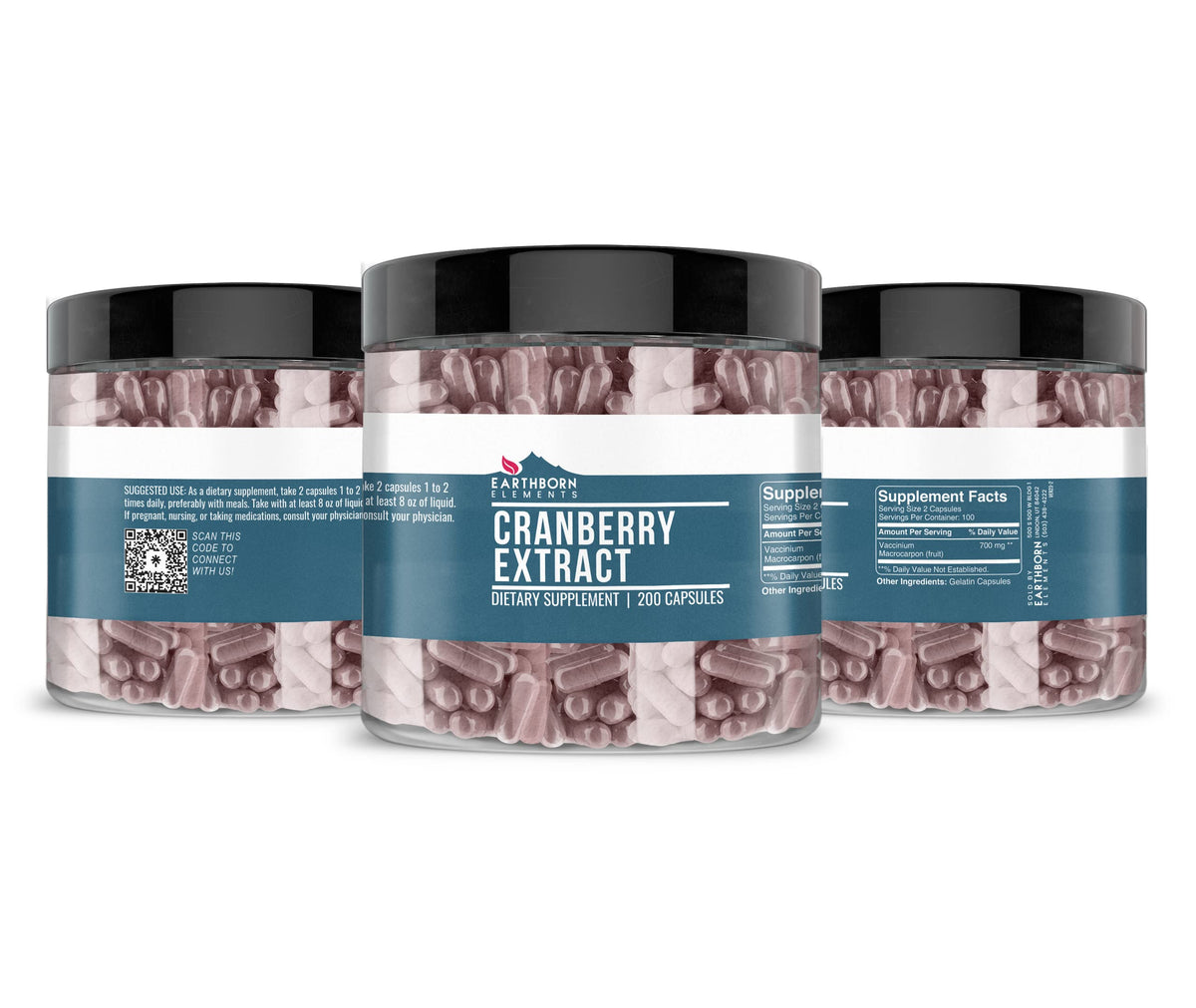 Earthborn Elements Cranberry Extract 200 Capsules – Pure & Undiluted, No Additives (Pack of 2)