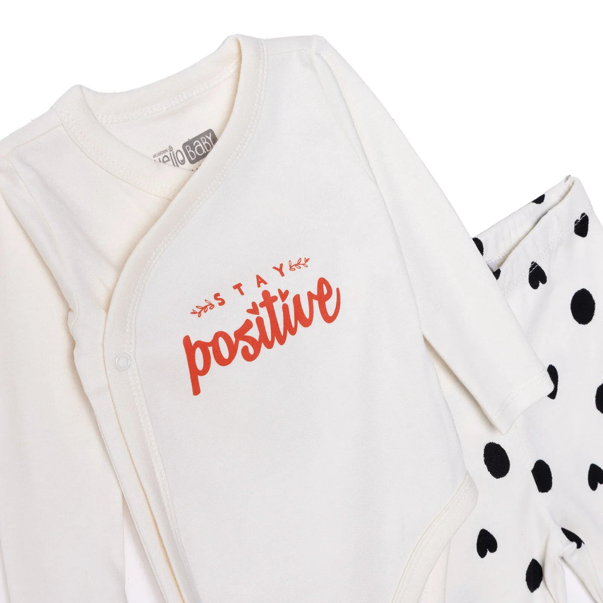 HelloBaby "Stay Positive" Slogan Baby Bodysuit & Footed Bottoms Set (Newborn to 9 Months)