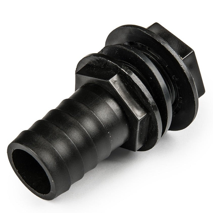Tank Connector with Washer 3/4in BSPM and 1in Barb Outlet and Drill Bit