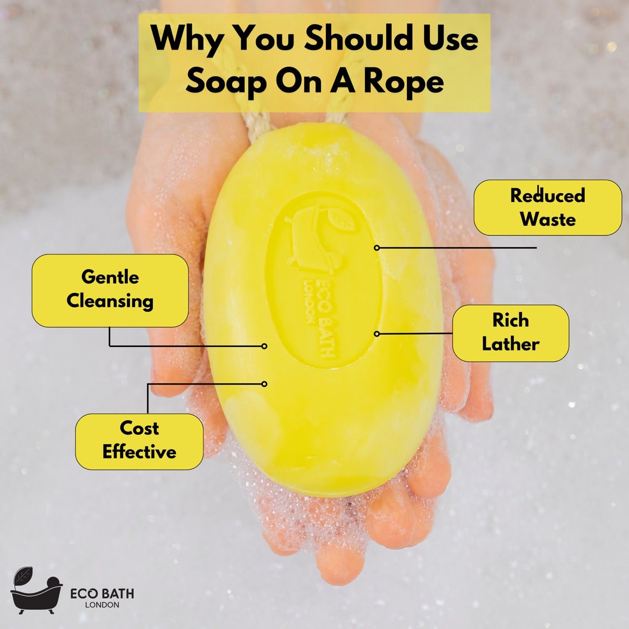 Eco Bath London Lime Soap on a Rope 220g - Luxury Eco-Friendly Lime Soap, Refreshing Body Wash Bar with Shea Butter