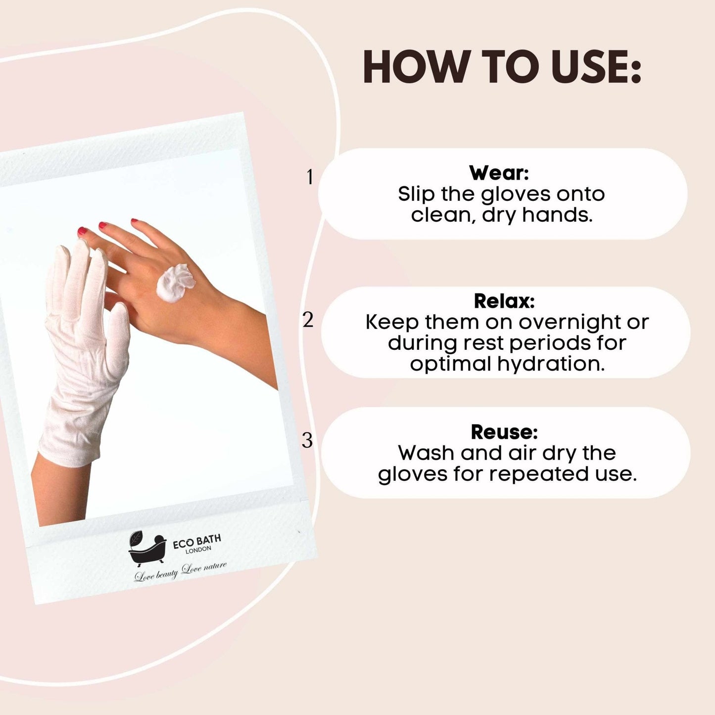 Eco Bath London Moisturising Gloves - 1 Pair, Ultra Soft Hand Gloves for Eczema & Dry Hands