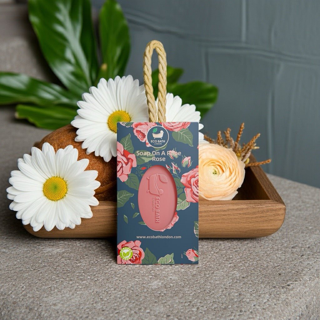 Eco Bath London Rose Soap on a Rope 220g - Luxurious and Eco Friendly Body Wash Bar with Shea Butter