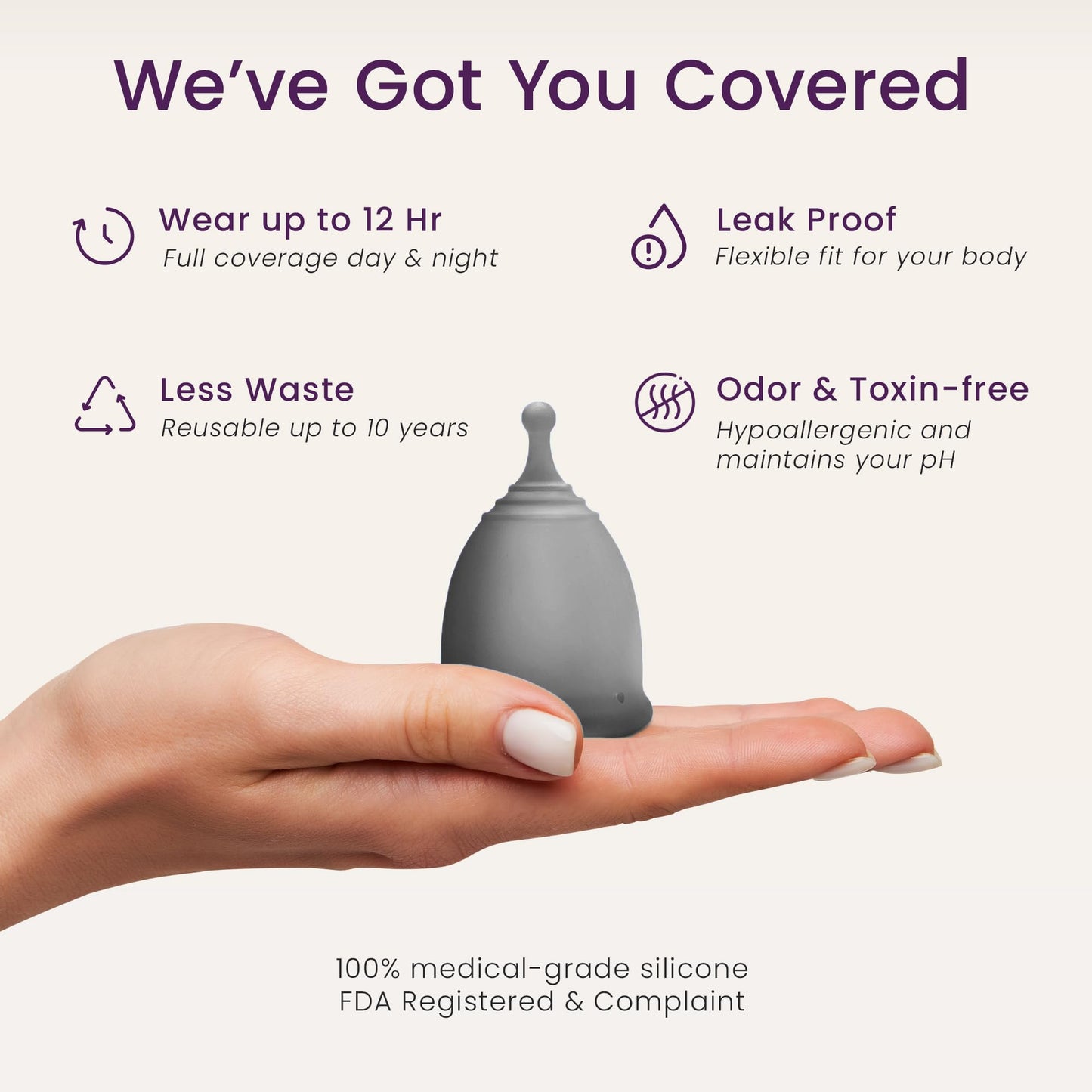 EcoBlossom Reusable Menstrual Cup & Case – Medical-Grade Silicone, 12-Hour Leak-Proof (Small Pack of 2, Gray)